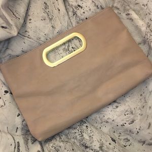 Nude clutch bag with gold accents